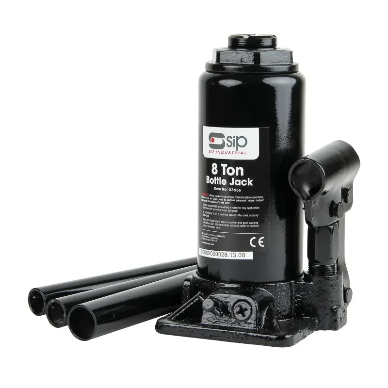 SIP 8 Ton Bottle Jack with Screw Extension, Serrated Saddle, Heavy-Duty Cast Iron Base, Safety Valve 03656
