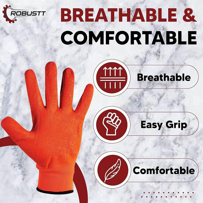 Buy Robustt Nylon Nitrile Gloves, Orange Full Coat - Pack of 1