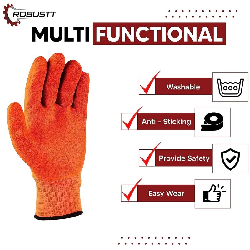 Buy Robustt Nylon Nitrile Gloves, Orange Full Coat - Pack of 1