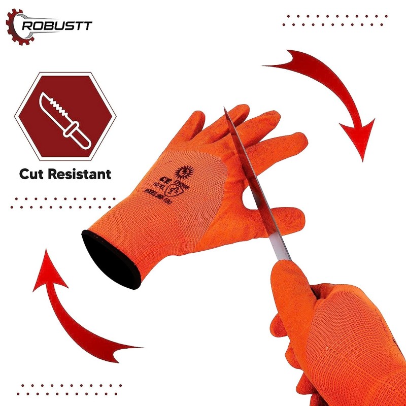 Buy Robustt Nylon Nitrile Gloves, Orange Full Coat - Pack of 1