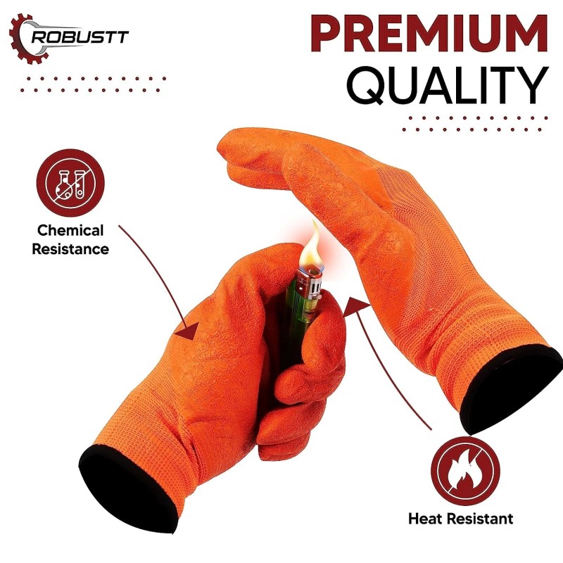 Buy Robustt Nylon Nitrile Gloves, Orange Full Coat - Pack of 1