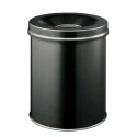 Durable Fire Extinguishing Steel Waste Bin 15L Black Flip Lid Safe Round 330501