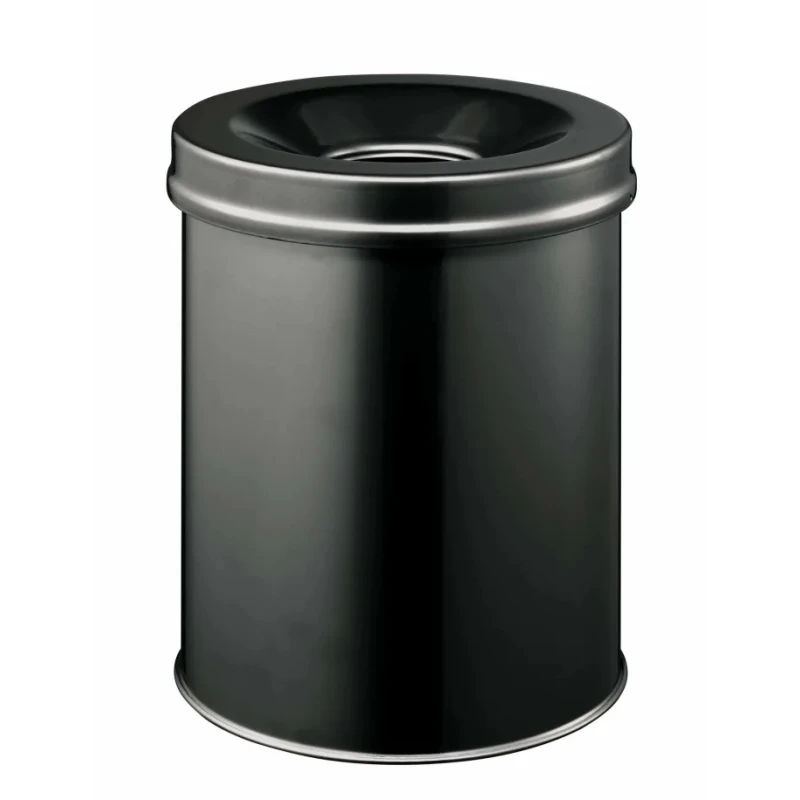 Durable Fire Extinguishing Steel Waste Bin 15L Black Flip Lid Safe Round 330501