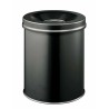 Durable Fire Extinguishing Steel Waste Bin 15L Black Flip Lid Safe Round 330501