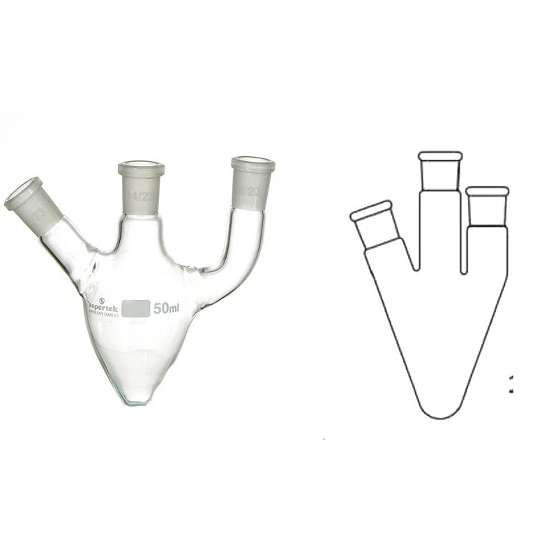 Pear Shaped Flask 3-Neck One Angled Side & One Parallel Lab image-1