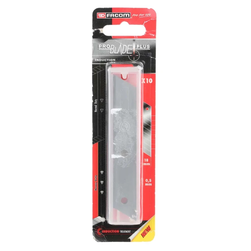 Facom Flat Snap-Off Blade 18 mm Width, 110 mm Length, Thickness 0.53 mm, 10 Pieces per Package 844.S18L10PB