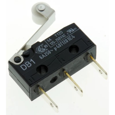 ZF Roller Lever Micro Switch with Tab Terminal, 6A Contact Current, 250V AC, SPDT Configuration, IP50, Polyamide DB1C-B1RB