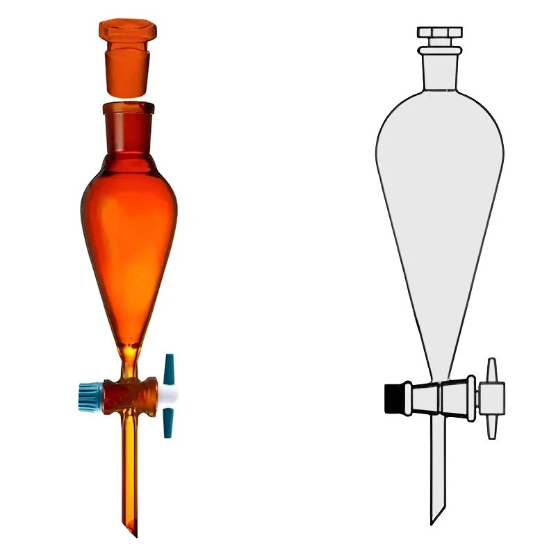 Amber Separating Funnels PTFE Key Stopcock Interchangeable Lab image-1