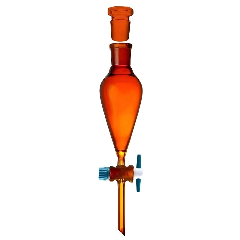  Amber Separating Funnels PTFE Key Stopcock Interchangeable Lab image-2