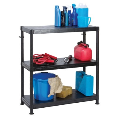 RS PRO Black 3 Shelf Plastic Shelving Unit 970 mm Height x 900 mm Width x 400 mm Depth, 50 kg Load Capacity 909-7016