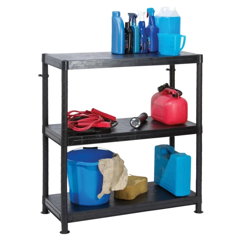 RS PRO Black 3 Shelf Plastic Shelving Unit 970 mm Height x 900 mm Width x 400 mm Depth, 50 kg Load Capacity 909-7016