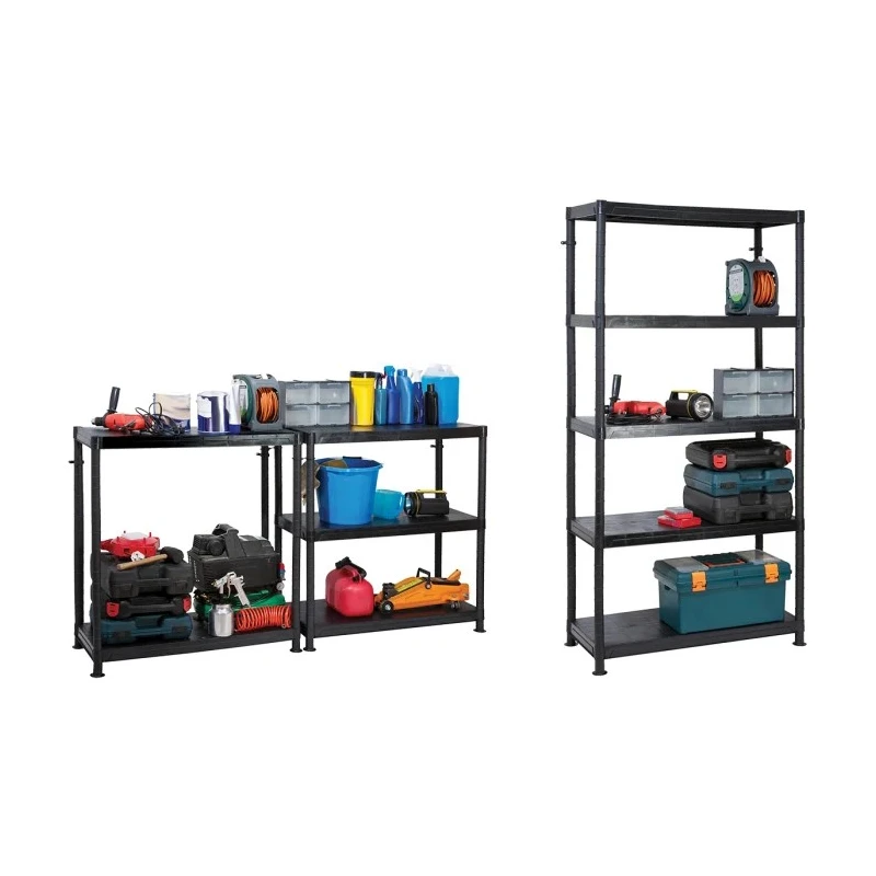 RS PRO Black Plastic Shelving Unit 5 Shelves 1.84 m Height 900 mm Width 400 mm Depth 50 kg Load Capacity 909-7022
