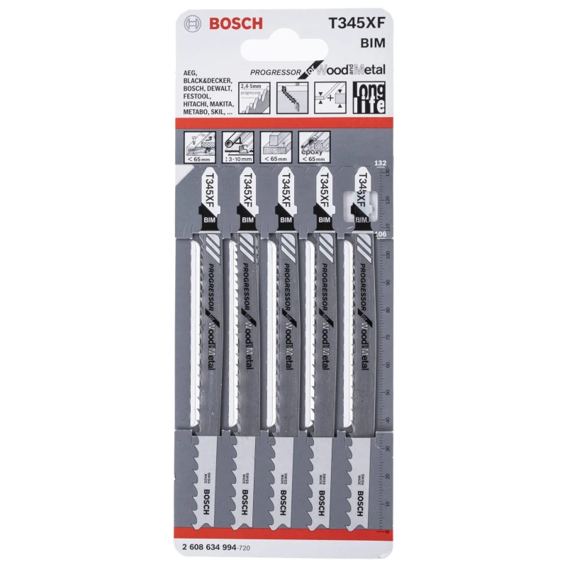 Bosch Jigsaw Blade HCS Material Series T345XF 132mm Length 1 Piece 2608634994