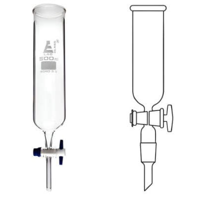 Dropping Funnels Cylindrical Open Top Glass Key Stopcock Lab image-1