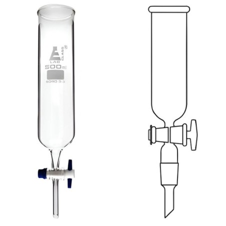 Dropping Funnels Cylindrical Open Top Glass Key Stopcock Lab image-1