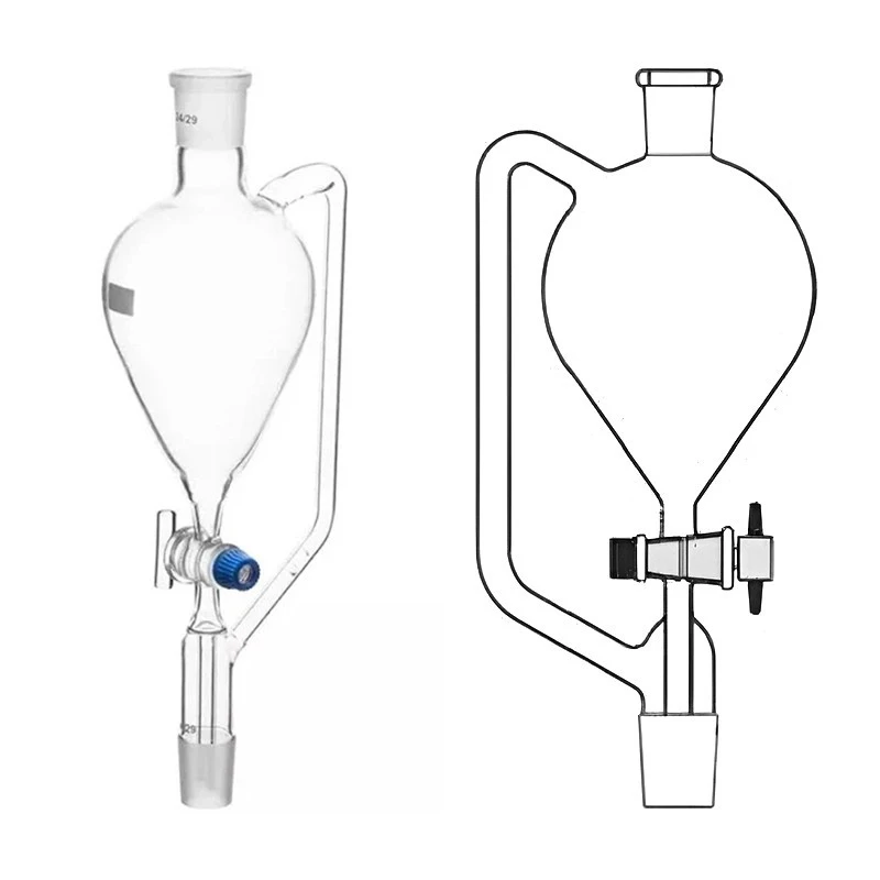 Pressure Equalising Funnels Pear Shape PTFE Key Stopcock Lab image-1