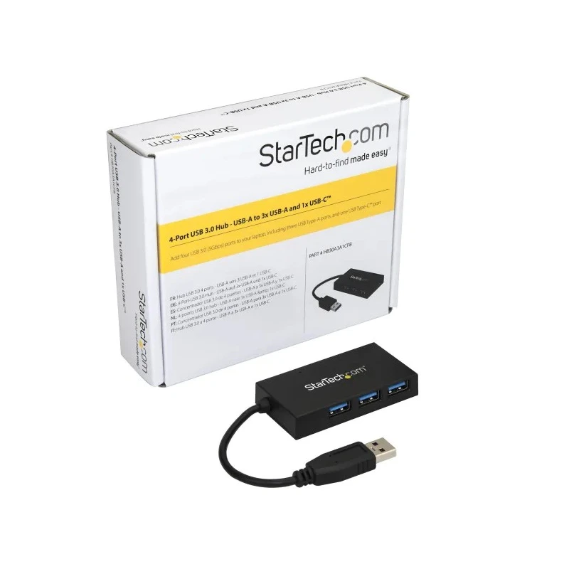 StarTech.com 4 Port USB 3.0 USB Hub, USB Bus Powered, 40 mm Depth 13 mm Height 75 mm Width HB30A3A1CFB
