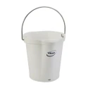Vikan 6L Plastic White Round Bucket with Handle, Drip-Free Spout, Calibrated, Model 56885