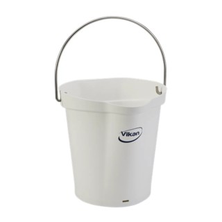 Vikan 6L Plastic White Round Bucket with Handle, Drip-Free Spout, Calibrated, Model 56885