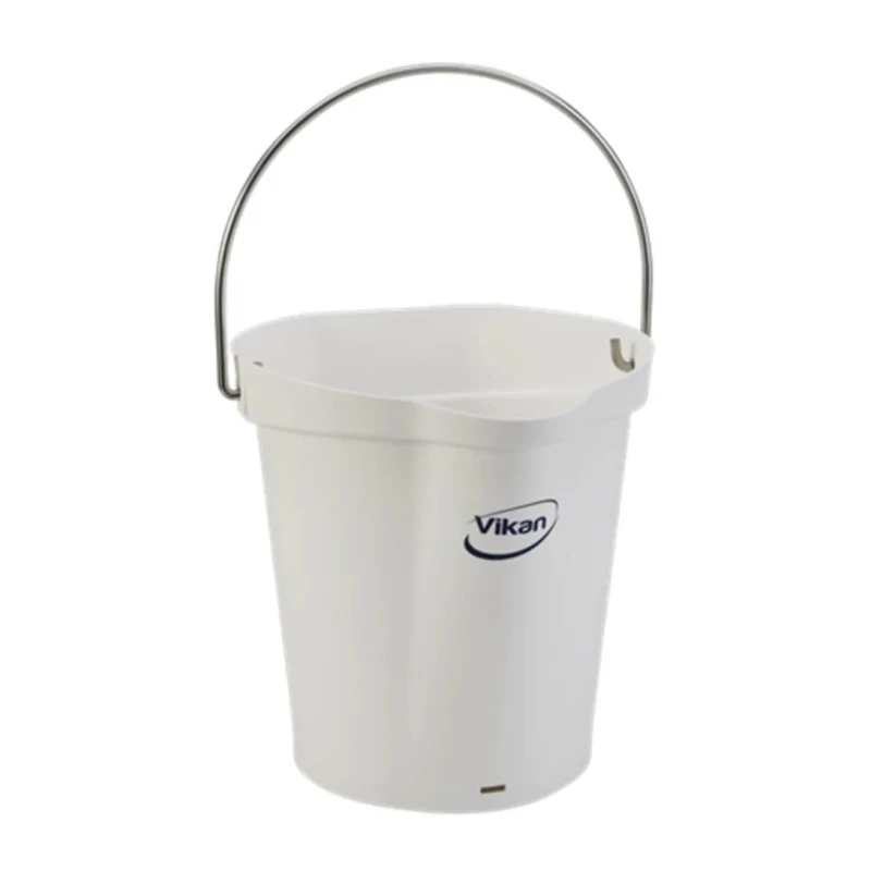Vikan 6L Plastic White Round Bucket with Handle, Drip-Free Spout, Calibrated, Model 56885