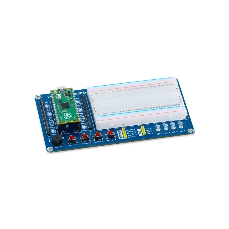SB COMPONENTS LTD Raspberry Pi Pico Breadboard Kit with 400 Point Half-Size Breadboard, Programmable Buzzer, 4 LEDs SKU20843