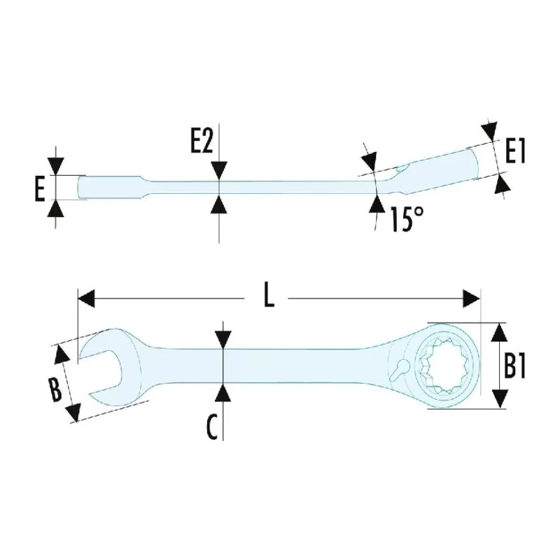 Facom Combination Ratchet Spanner Chrome Finish 11 mm Size 103.5mm Overall Length 15° Offset Angle 467S.11SLS