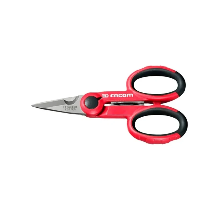 Facom 143mm Electricians Scissor with Bi-Material Handle and Wire Cutter 841A.4