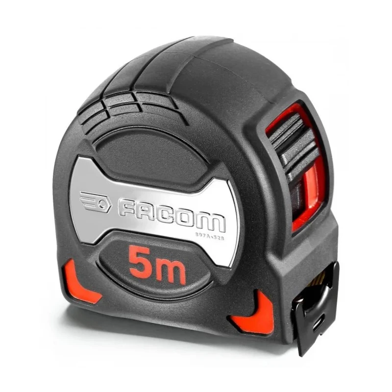 Facom 5 m Metric Tape Measure 28 mm Wide Mylar Blade with ABS Casing and Stainless Steel Belt Clip 897A.528PB