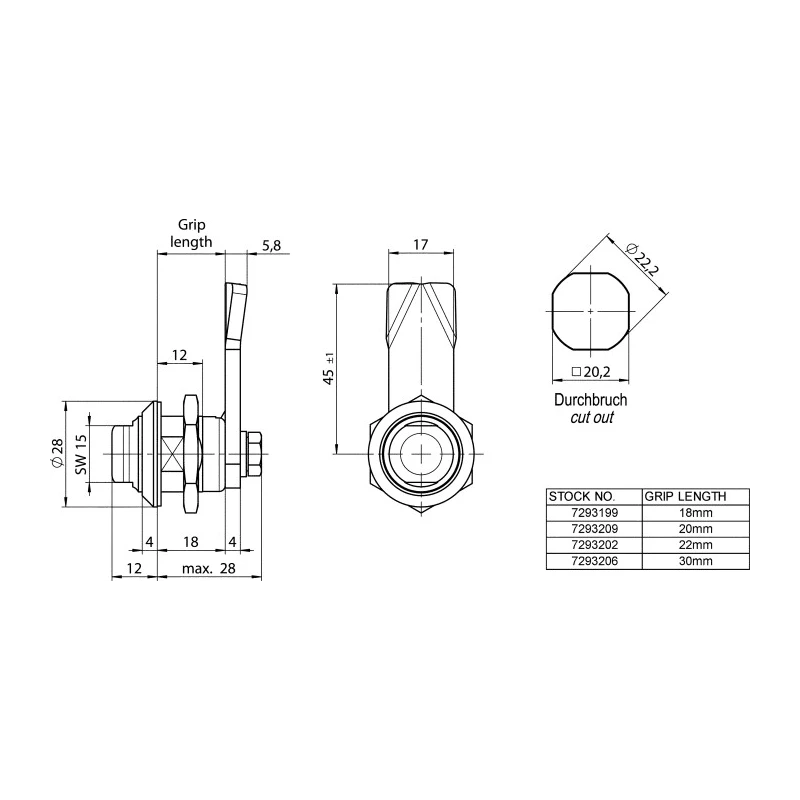 RS PRO Stainless Steel Hygienic Latch Spanner Unlock 18 mm Panel-to-Tongue 20.2 x 22.2 mm 729-3209