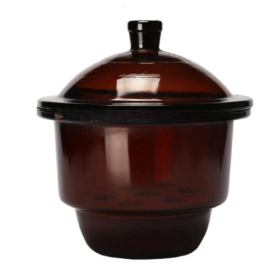 Amber Dessicator With Knobbed Lid & Porcelain Plate for Lab image-1