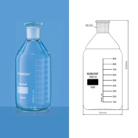 Borosil 1000ml Reagent Bottle Narrow Mouth Graduated 1500029 image-1