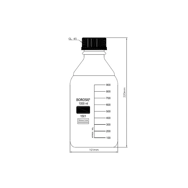  Borosil 36x70mm Reagent Bottle Graduated Screw Cap 1501009 image-3