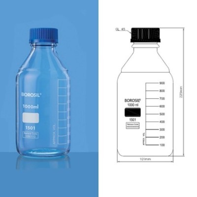 Borosil 250ml Reagent Bottle Graduated Screw Cap 1501021 image-1