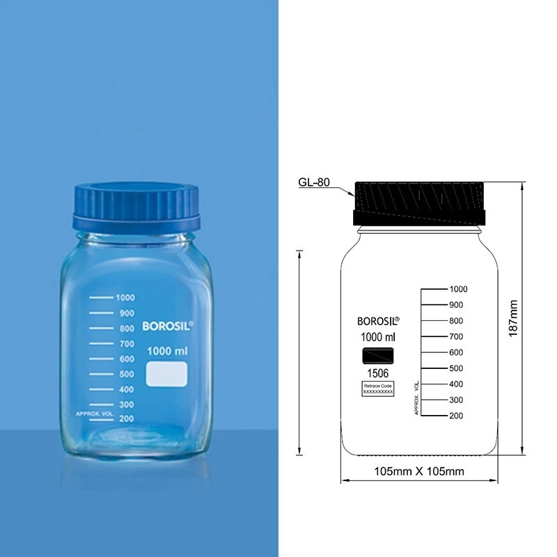 Borosil 500ml Wide Mouth Reagent Bottle Square 1506024 image-1