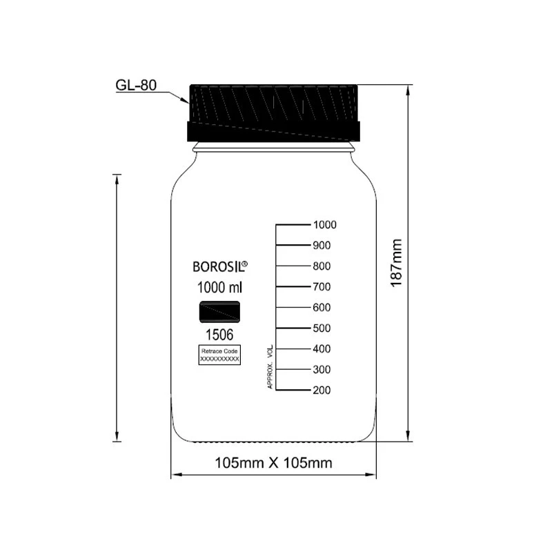  Borosil 500ml Wide Mouth Reagent Bottle Square 1506024 image-2