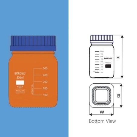 Borosil 500ml Wide Mouth Amber Reagent Bottle 1507024 image-1
