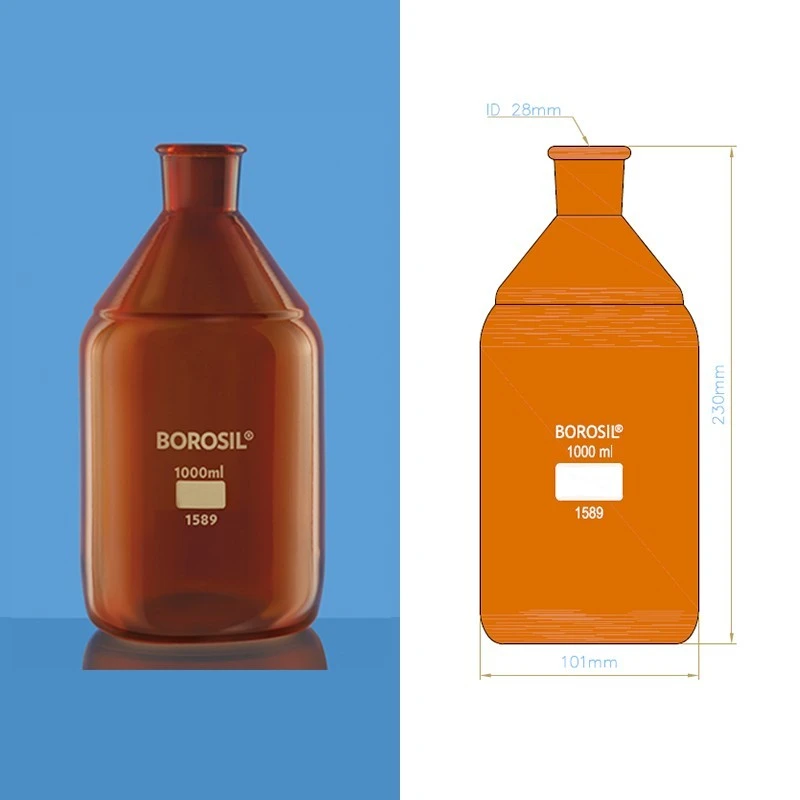 Borosil 500ml Solution Bottle With Tooled Neck Amber 1589024 image-1