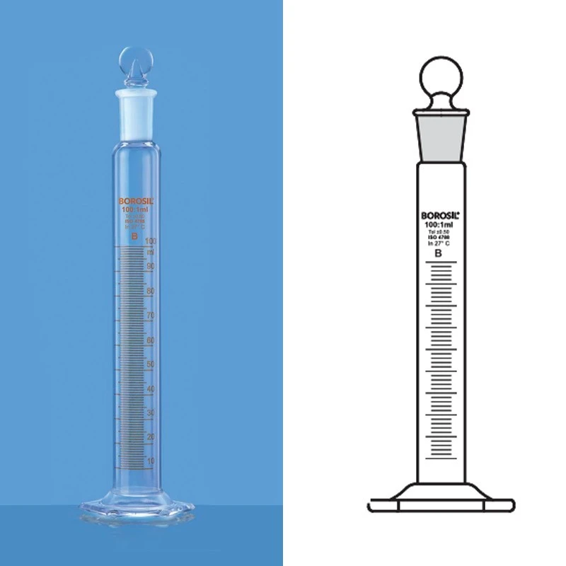 Borosil 500ml Cylinder Class B Hexagonal Base Stopper 2982024 image-1
