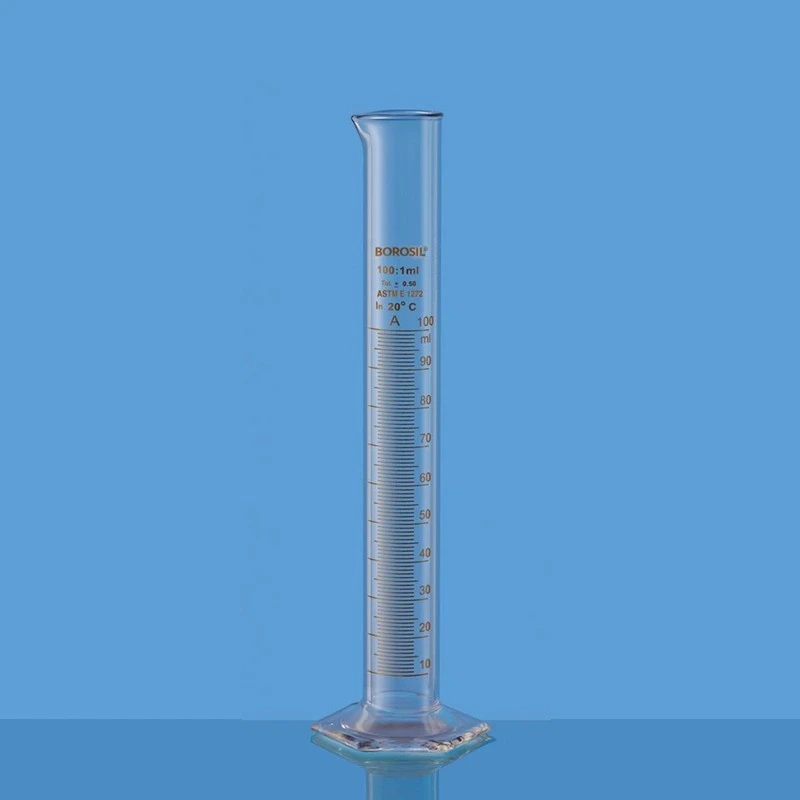  Borosil 100ml ASTM Cylinder Class A Hexagonal Base 3026016 image-2