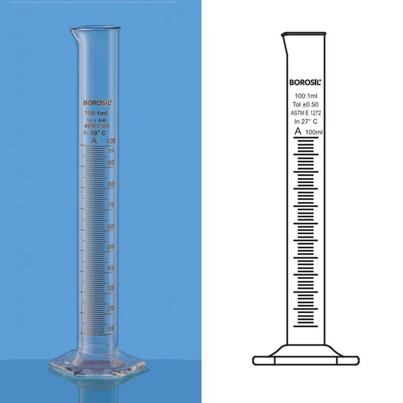 Borosil 500ml ASTM Cylinder Class A Hexagonal Base 3026024 image-1
