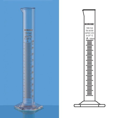Borosil 1000ml ASTM Cylinder Class A Hexagonal Base 3026029 image-1