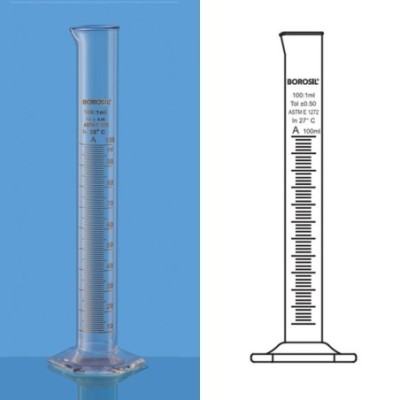 Borosil 2000ml ASTM Cylinder Class A Hexagonal Base 3026030 image-1