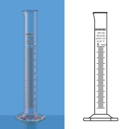 Borosil 25ml ASTM Cylinder Class B Hexagonal Base Pour 3027009 image-1