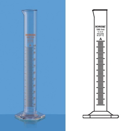 Borosil 25ml NABL Cylinder Class A Hexagonal Base 2010009 image-1