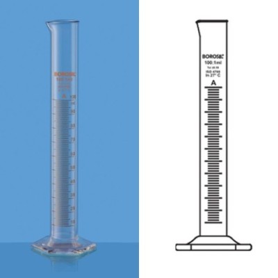 Borosil 50ml NABL Cylinder Class A Hexagonal Base 2010012 image-1