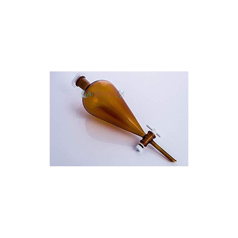 amber-colour-separating-funnels-with-glass-key-stopcock-interchangeable-stopper-conical-pear-shape-plain-stem-8691