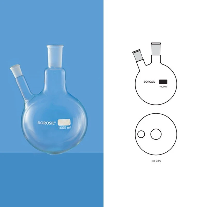 Borosil 250ml 2-Neck Round Bottom Flask Angular 4381B21 image-1