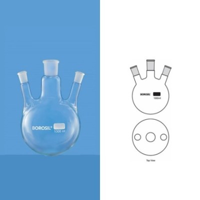 Borosil 500ml 3-Neck Round Bottom Flask Angular 4383A24 image-1