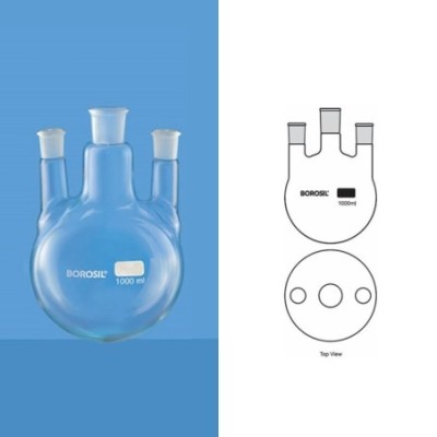Borosil 2000ml 3-Neck Round Bottom Flask Parallel 4384C30 image-1