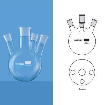 Borosil 1000ml 4-Neck Round Bottom Flask Angular 4385C29 image-1